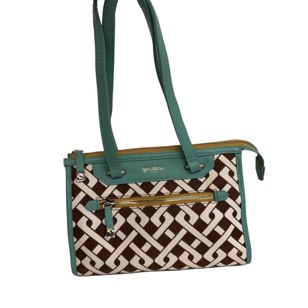 Spartina 449 Linen Shoulder Bag Sea Foam Green Trim Stanley. Bag